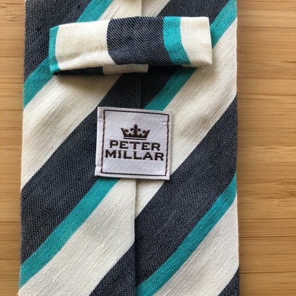 Peter Millar Silk Tie In Cream And Light Blue - Picture 3 of 8